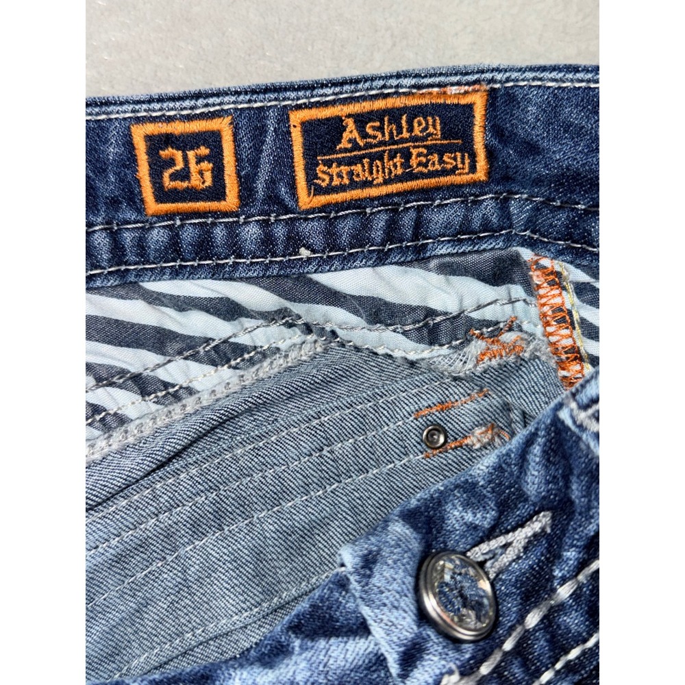 Rock Revival Ashley Straight Easy Jeans 26x22 Blue Embellished Flap Pocket‎ Y2K - Picture 5 of 5